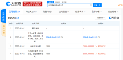 國美電器全資子公司注冊資本大幅增加400%，聚焦計算機軟硬件及輔助設備業務